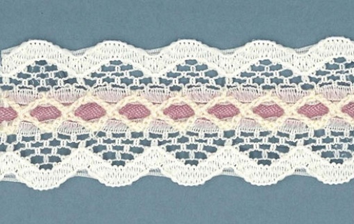 Fita de Renda HILOGAR Gioele 25mm Marfim/rosa 23 (metro)