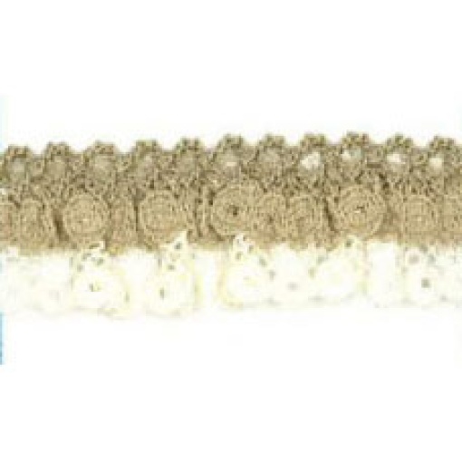 Fita de Renda com Duplo Folho HILOGAR Piquillo 20mm Marfim/camel 441 (metro)