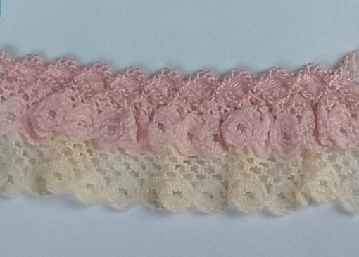 Fita de Renda com Duplo Folho HILOGAR Piquillo 20mm Marfim/rosa Bebé 622 (metro)