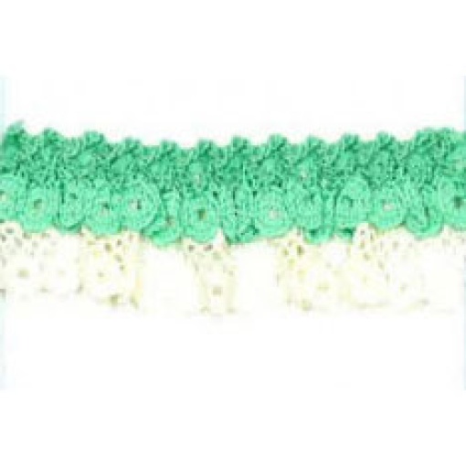 Fita de Renda com Duplo Folho HILOGAR Piquillo 20mm Marfim/verde Água 623 (metro)