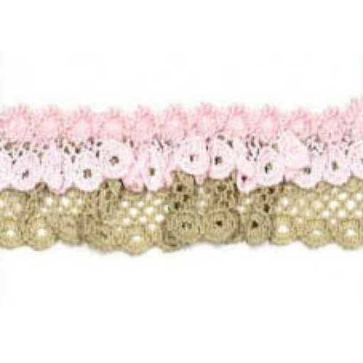Fita de Renda com Duplo Folho HILOGAR Piquillo 20mm Camel/rosa Bebé 421 (metro)