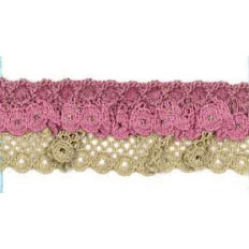 Fita de Renda com Duplo Folho HILOGAR Piquillo 20mm Camel/rosa 628 (metro)