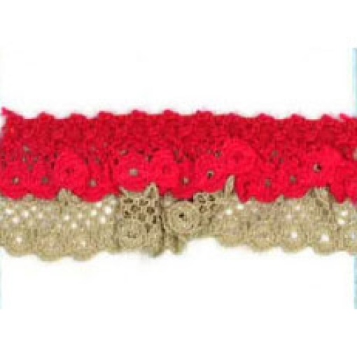 Fita de Renda com Duplo Folho HILOGAR Piquillo 20mm Camel/fúcsia 631 (metro)