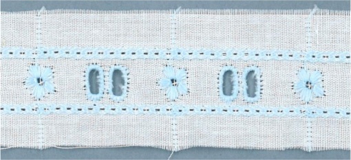 Fita de Tecido Bordado com Passe-fita HILOGAR Anarossa 13mm Branco/azul Bebé 3 (metro)