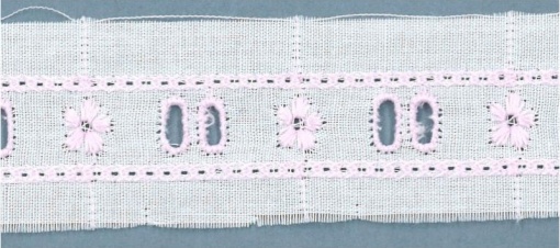 Fita de Tecido Bordado com Passe-fita HILOGAR Anarossa 13mm Branco/rosa 7 (metro)