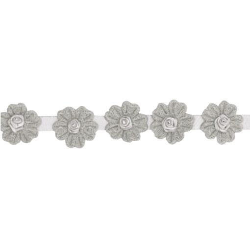 Fita de Tecido com Flores COSE 10mm Cinza 0034 (metro)