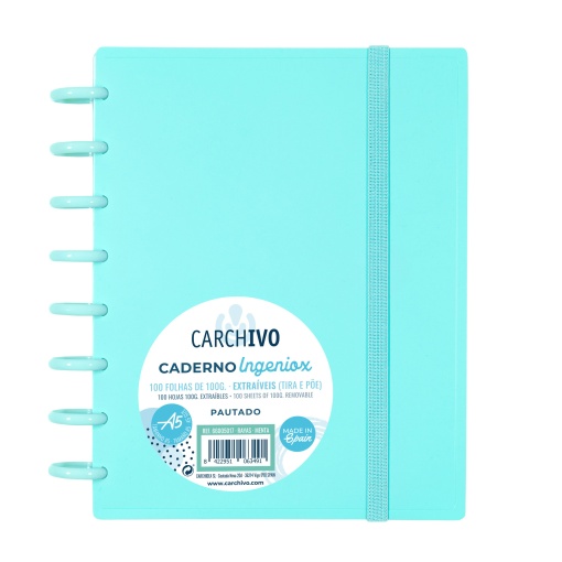 Caderno INGENIOX A5 Pautado 100 folhas com Elástico Menta Pastel
