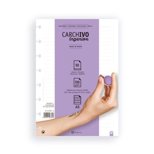 Recarga A5 para Caderno INGENIOX Pautado 50 folhas