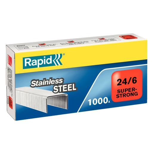 Agrafos 24/6 RAPID Super Strong de aço inoxidável caixa com 1000
