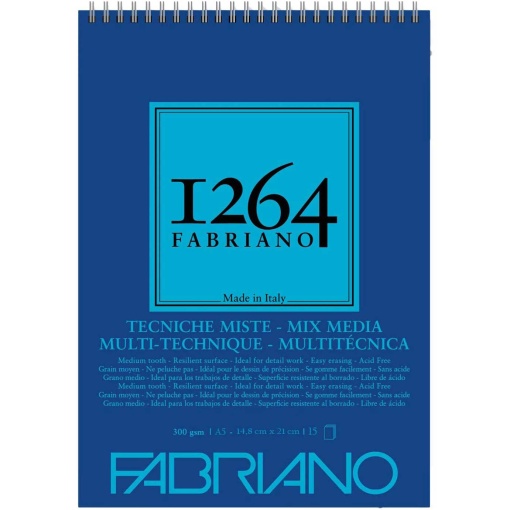 Bloco Mix Media Espiral FABRIANO 1264 A5 300g 15 folhas