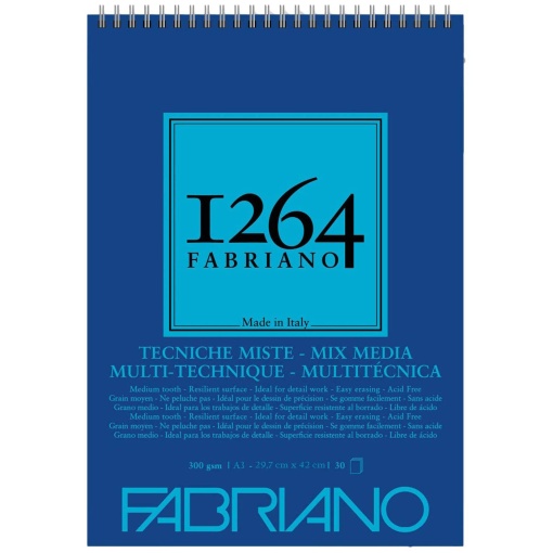 Bloco de Desenho FABRIANO 1264 Mix Media A3 Espiral 300g 30 folhas