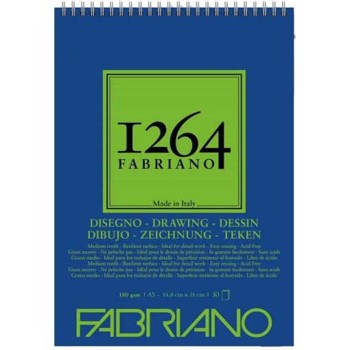 Bloco de Desenho Espiral FABRIANO 1264 Drawing Paper A5 180g 30 folhas