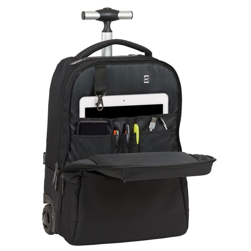 SAFTA Business black trolley backpack for 15.6" laptop + tablet + USB port, 43x32x21cm