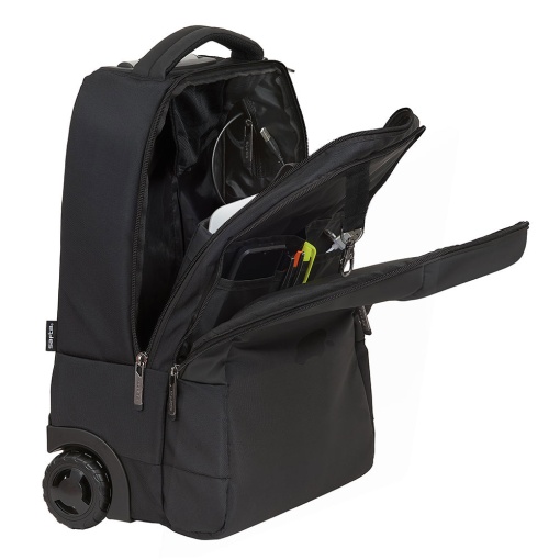 SAFTA Business black trolley backpack for 15.6" laptop + tablet + USB port, 43x32x21cm