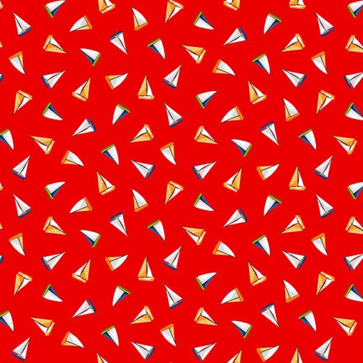 Tecido MAKOWER Barcos Vermelho 1x1,12m