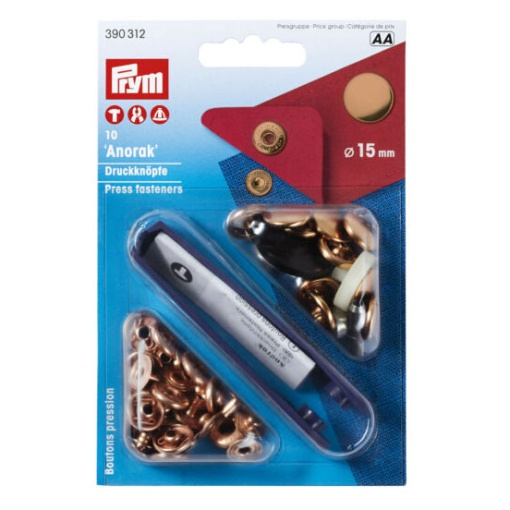 Botões de Pressão Metálicos Anorak 15mm Cobre PRYM com 10 unidades