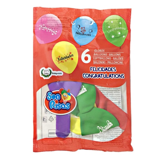 Balão de látex com impressão 18cm 8ö ôfelicidadeö látex cores sortidas (6 unidades) SON RIBAS