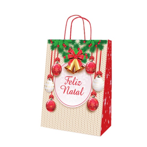 SACO DE PAPEL ASA TORCIDA NATAL FELIZ NATAL 18X8X24CM PN0018824F