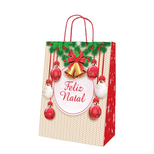 SACO DE PAPEL ASA TORCIDA NATAL FELIZ NATAL 32X14X40CM PN0321440F