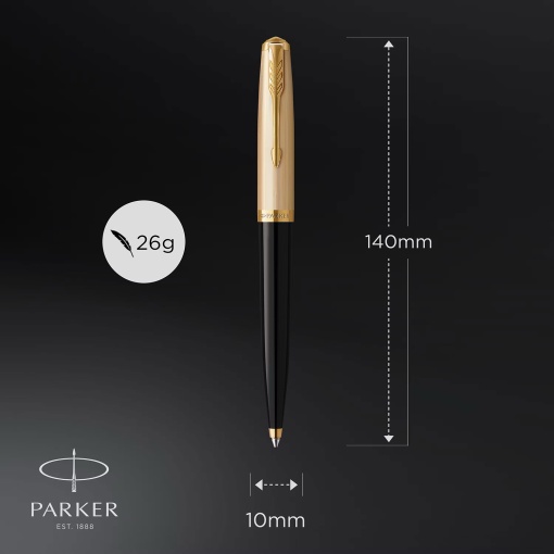 Esferográfica PARKER 51 lacado preto/dourado Golden Trim