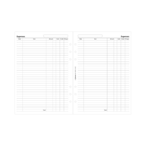 Recarga A5 FILOFAX Despesas 25 folhas 80g Branco