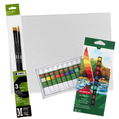 Conjunto de pintura a óleo INART óleos + cartão telado + pincéis