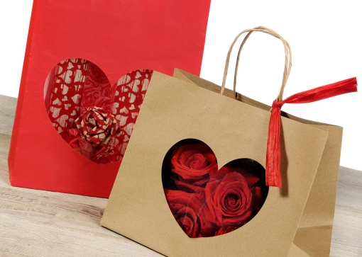 Twisted handle paper bag, PNP heart kraft design, 16x14x8cm