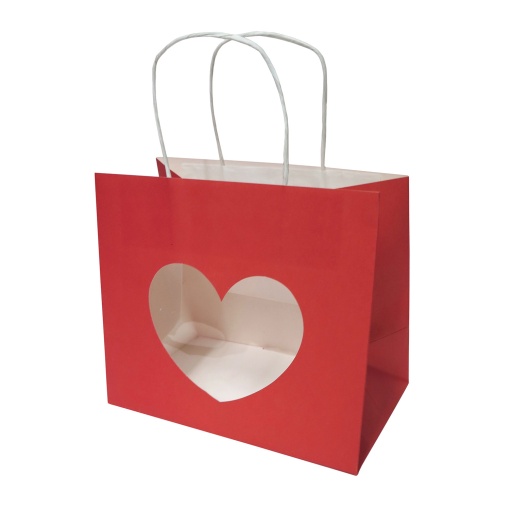 Saco de Papel Asa Torcida PNP Coração Vermelho 16x14x8cm