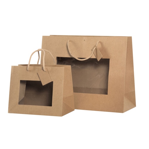 Saco de Papel Asa Cordão PNP com Janela Kraft 24x19,5x14cm