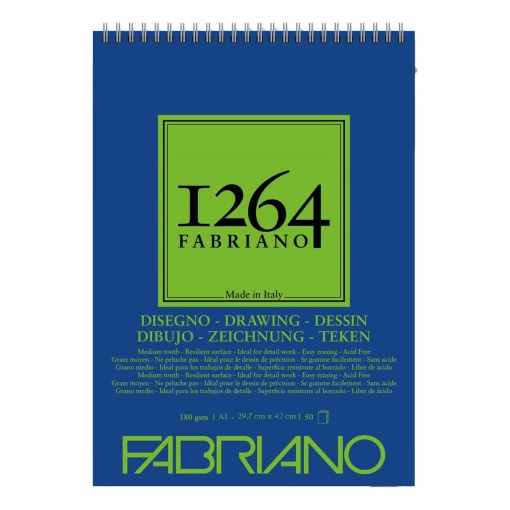 Bloco de Desenho Espiral FABRIANO 1264 Drawing Paper A3 180g 50 folhas