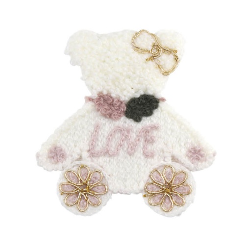 Aplicação de Tecido de Coser Urso Love Branco 7,5x7,5cm