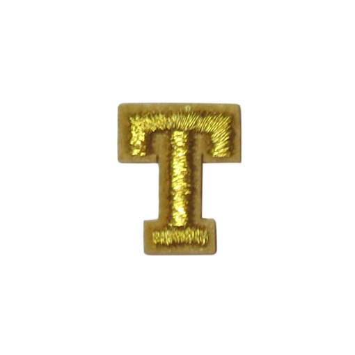 Aplicação de tecido termocolante letra T dourado