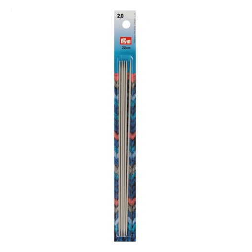 Agulha de tricot de duas pontas PRYM 2mm 20cm cinza pérola com 5 unidades