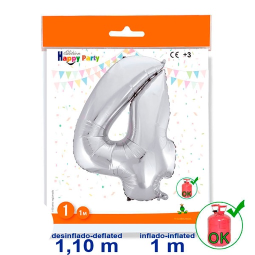 Balão foil prateado nº 4 1 m 39 3/8ö GLOBOLANDIA