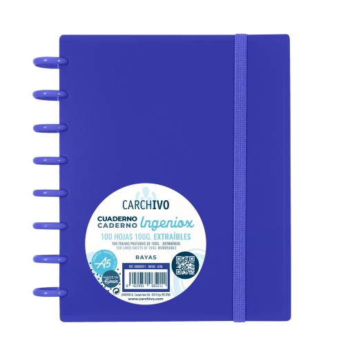 Caderno INGENIOX A5 Pautado 100 folhas com Elástico Azul Intense
