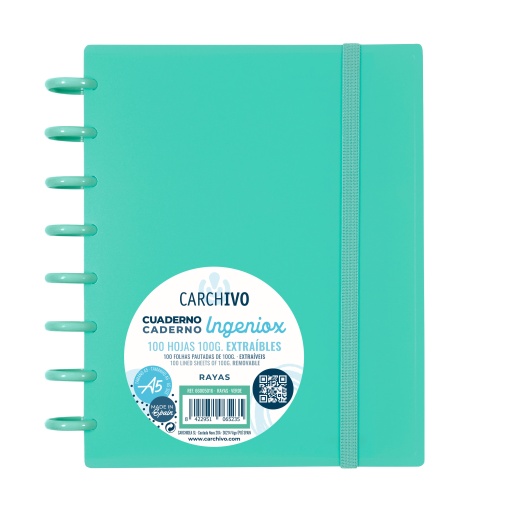 Caderno INGENIOX A5 Pautado 100 folhas com Elástico Verde Intense