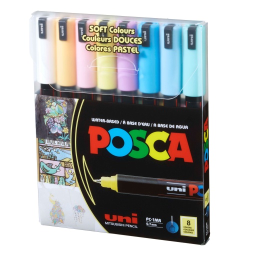 Marcador UNI Posca Pc-1mr extra fino 0,7mm 8 cores pastel