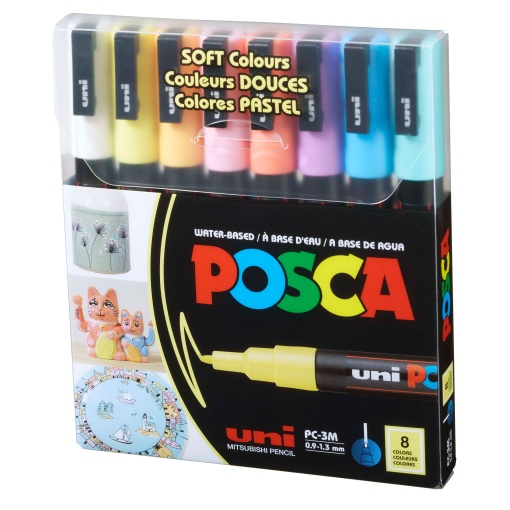 Marcador UNI Posca PC-3M fino 0,9-1,3mm 8 cores soft pastel