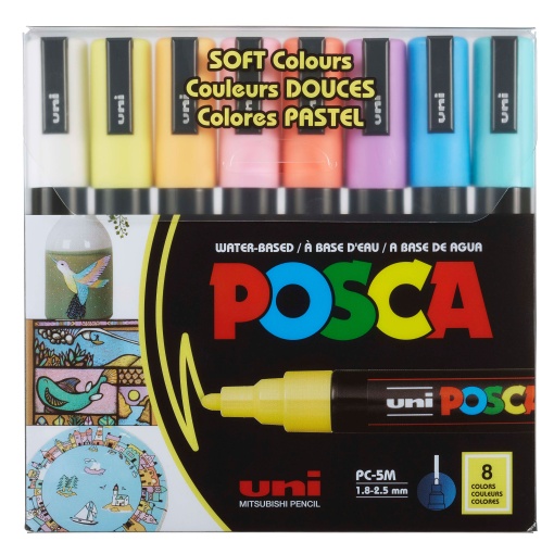 Marcador UNI Posca PC-5M médio 1,8-2,5mm 8 cores soft pastel