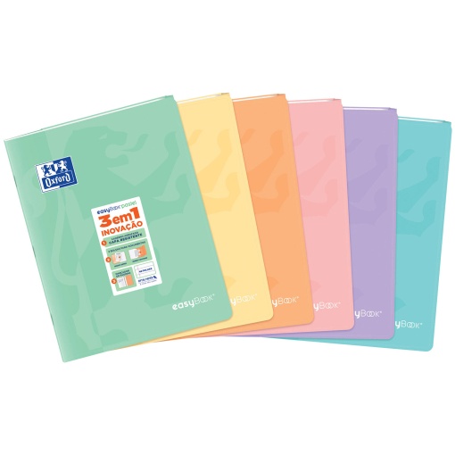 Caderno A4 Capa Plástica Agrafado OXFORD Easybook Pautado 48 folhas 90g Cores Pastel Sortido