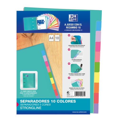 Separador cartolina A4 10 posições OXFORD Strongline