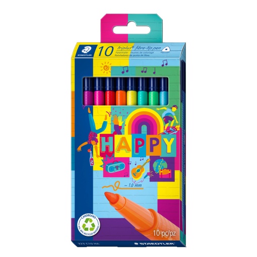 Canetas de Feltro STAEDTLER Triplus Color 323 1mm 10 Cores HAPPY