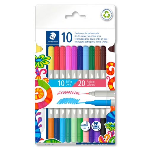 Canetas de Feltro STAEDTLER 3280 2 Pontas com 10