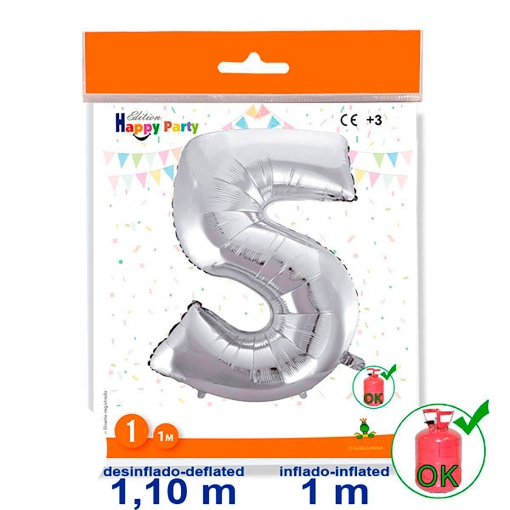 Balão foil prateado nº 5 1 m 39 3/8ö GLOBOLANDIA