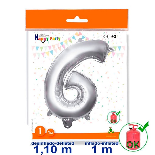 Balão foil prateado nº 6 1 m 39 3/8ö GLOBOLANDIA