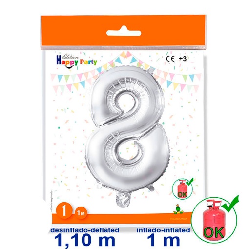 Balão foil prateado nº 8 1 m 39 3/8ö GLOBOLANDIA