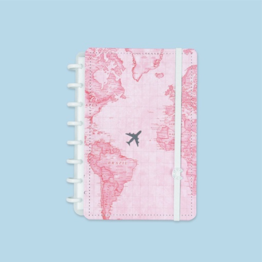 CADERNO INTELIGENTE A5 Pautado Mapa Mundi Rosa By GOCASE