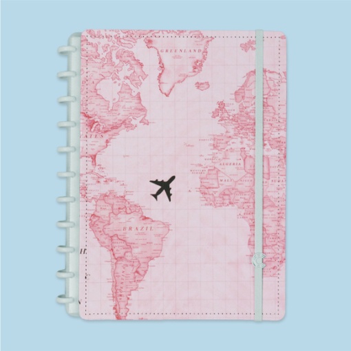 CADERNO INTELIGENTE GRANDE (215X280MM) PAUTADO MAPA MUNDI ROSE BY GOCASE CIGD4107