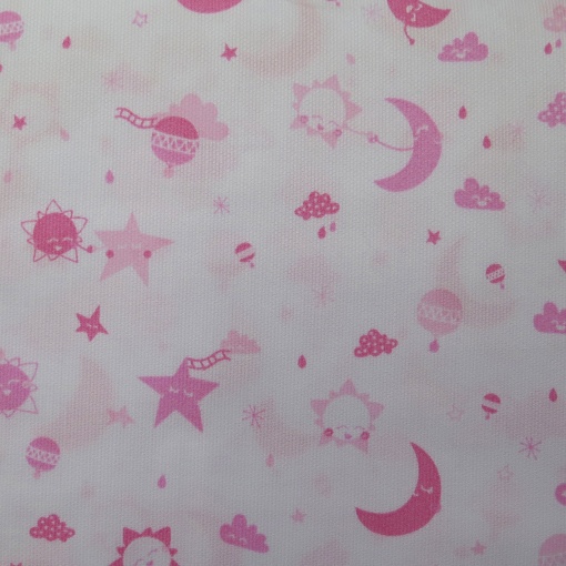 Tecido Piquet Luas Branco/Rosa 1x1,50m