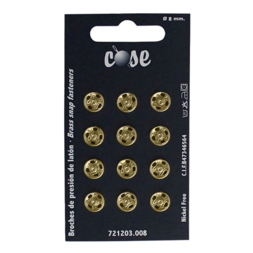 Botões de Pressão Metálicos 8mm Ouro COSE com 12 unidades